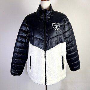 Las Vegas Raiders NFL Puffer Jacket Women's XL Black White Sherpa Gorpcore Fall